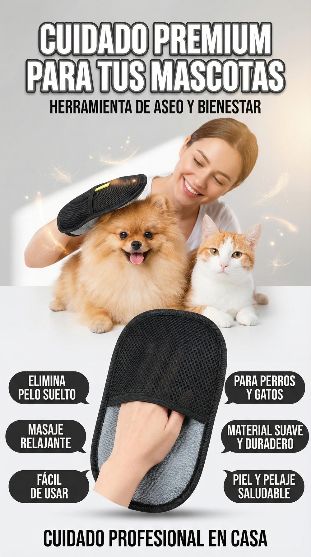Guante Anti-Pelo para Mascotas 2 en 1 + Envío Gratis