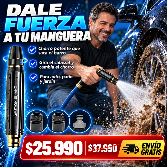 Hombre lavando su auto con la boquilla de alta presión para manguera, $25.990 con envío gratis