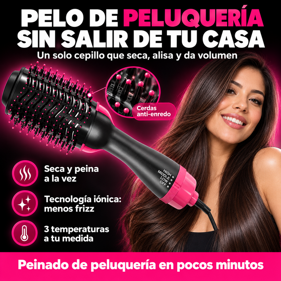 Cepillo Secador 3 en 1: Alisa y Da Volumen + Envío Gratis