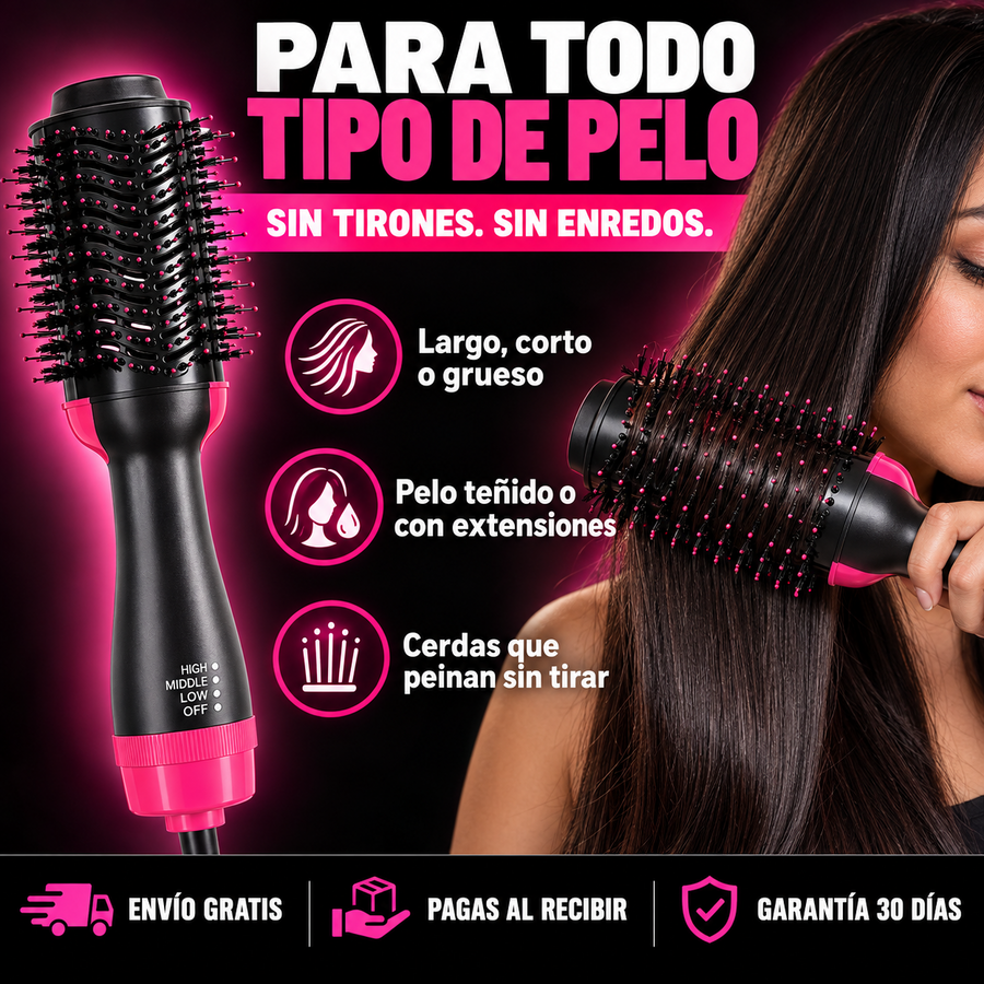 Cepillo Secador 3 en 1: Alisa y Da Volumen + Envío Gratis