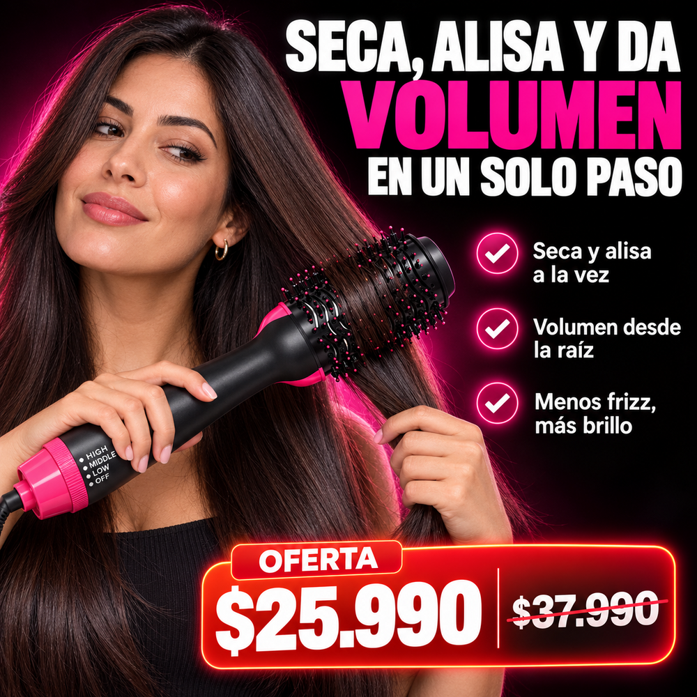 Cepillo Secador 3 en 1: Alisa y Da Volumen + Envío Gratis