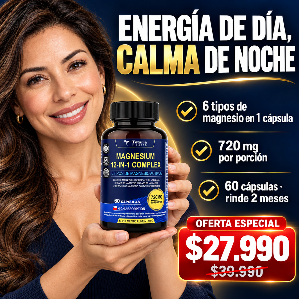 Magnesio 6 en 1 de 720mg: Energía y Descanso + Envío Gratis