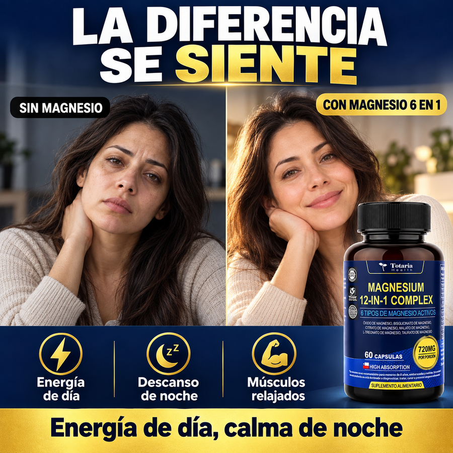 Magnesio 6 en 1 de 720mg: Energía y Descanso + Envío Gratis — comparación