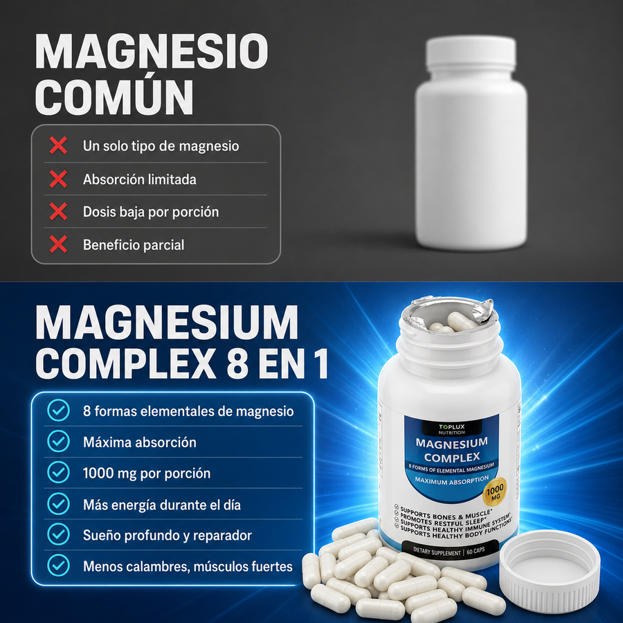 Magnesio Complex 8 en 1 · 1000mg Energía y Descanso + Envío Gratis — comparación